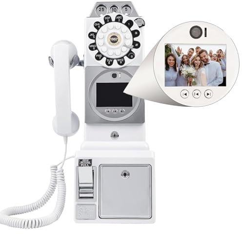 LSHFYV Livre d'or Vidéo Et Audio pour Mariage, Téléphone Portable Vidéo 1080P, Ornement De Téléphone Antique avec Enregistrement par Objectif pour Diverses Occasions De Fête Mémorables,White-64G