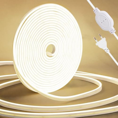 Bandeau LED COB 220V, 4 M Dimmable Bande LED Blanche Naturelle 4000K, IP65 Étanche Flexible Strip, Bandes à LED Strip Ruban avec Alimentation, pour DIY Chambre, Cuisine, Exterieur Maison Décoration