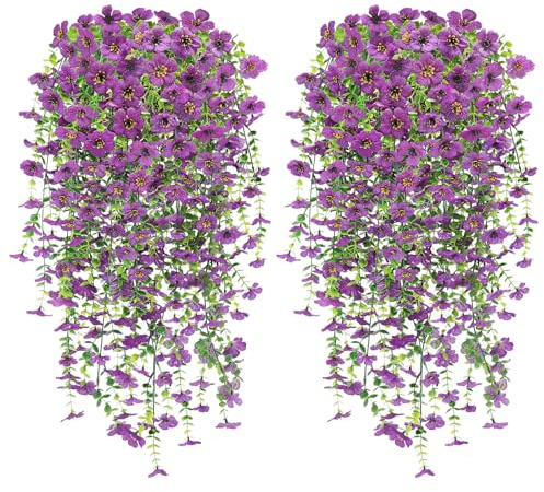 YSUVIN Kunstblumen Hängend, 4 Stück Kunstblumen für Draußen, 76cm Künstliche Hängepflanzen Wie Echt, Kunstpflanzen Hängend Künstliche Blumen für Outdoor AußEn Balkon Garden Yard Hochzeit, Lila