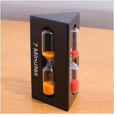 BDSHGRDH minuteur de Sable， 3+5+7 Minute Mini Wooden Hourglass Clock Triangle Shape Creative Sand Decoration Small Ornaments Gift Kitchen Cooking Timer(Black)