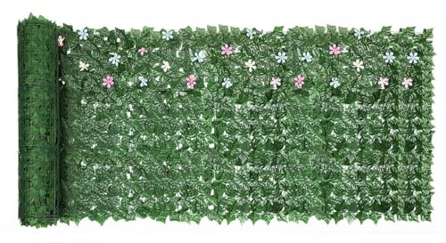 Fenayuu Hiedra artificial para setos de privacidad, pantalla de privacidad con hojas, rollo de paneles, resistente a los rayos UV, protección visual natural para setos de jardín, balcón, decoración