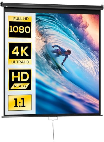 HOMCOM Écran de Projection de 99 Pouces, écran vidéoprojecteur, pour Home cinéma, 1:1 4K HD, Fixation Mur ou Plafond, 189 x 7 x 182 cm, Noir