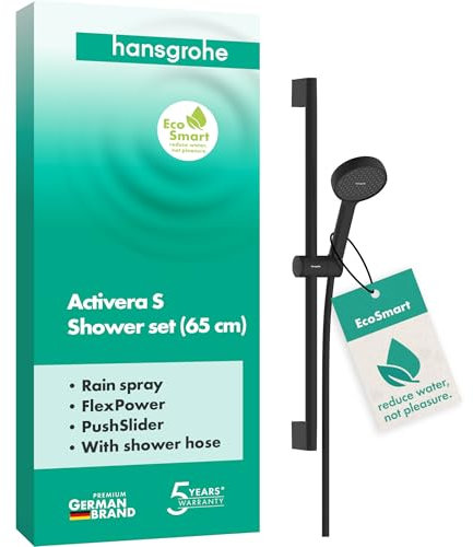 hansgrohe Activera S 28041670 Ensemble de douche à économie d'eau avec pommeau de douche EcoSmart, flexible de douche 1,60 m et barre de douche 0,65 m Noir mat