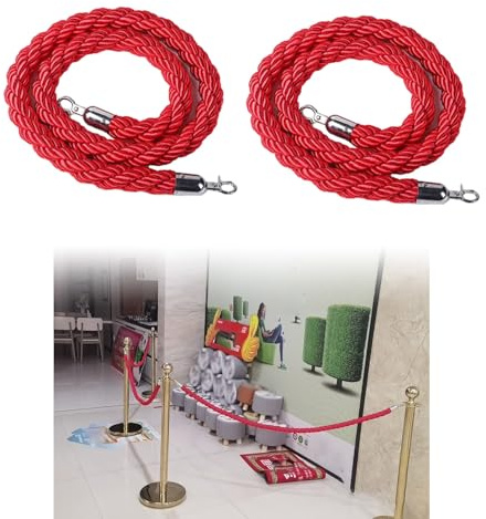 NZPOST Cordes de contrôle des foules, Lot de 2 Cordes torsadées Rouges, pour événements sur Tapis/cinéma