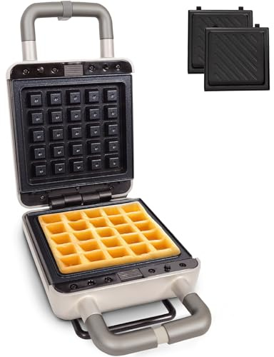 Gadgy 600W Waffle & Sandwichera 2 en 1 – Placas Intercambiables Antiadherentes – Control Termostático – Luces Indicadoras – Recogecables – Plateado Mate – Patas Antideslizantes