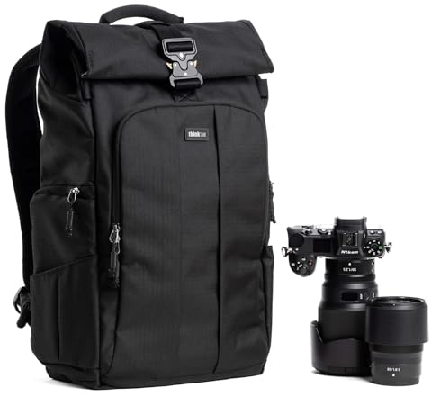 Think Tank FocusPoint 30L RollTop Camera Backpack - Asphalt Black: Expandable Travel & Camera Backpack with Laptop Sleeve, Quick Side and Back Access, Rain Cover – Versatile Photography & Travel Bag