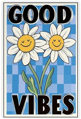 Good Vibes Druck, Retro-Poster, Vintage-Wandkunst, Leinwand-Poster, Wandkunst, Dekordruck, Bild Gemälde für Wohnzimmer, Schlafzimmer, Dekoration, 30 x 45 cm