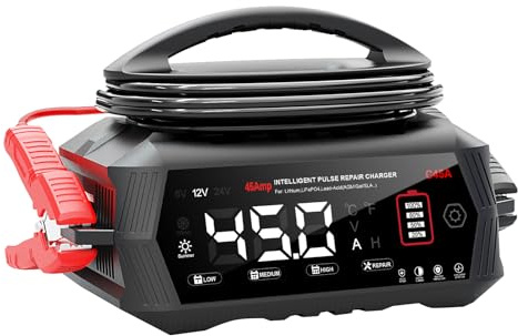 45 Amp Battery Charger, 6V/12V/24V Smart trickle Charger,car Battery Charger,Lithium, Lifepo4, Lead Acid (AGM/Gel/SLA...) Battery maintainer, desulfurizer, for:car, Boat, Motorcycle,Lawn mowers..