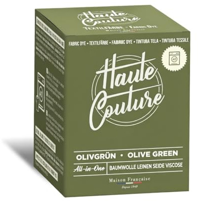 Haute Couture - Textilfarbe All-in-One - Olivgrün - 350g | Einsatzbereit - Waschmaschinenfärbung - Baumwolle, Leinen, Seide & Viskose - Über 33 Farben - Intensiv & Langanhaltend