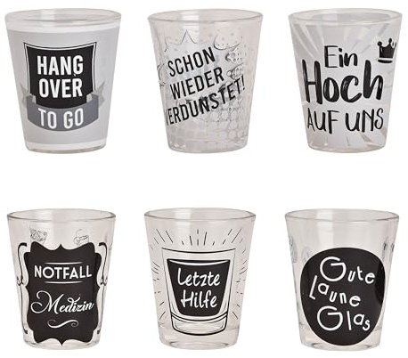 6 Schnapsgläser mit Motiv und Sprüchen|lustiges Schnapsglasset|Shotgläser-Set|Party-Shots|Spaßgläser|Trinkspiel|Stamperl|Tequilaglas|Studentenparty|Silvester|lustiges Geburtstagsgeschenk (6er Set 8)
