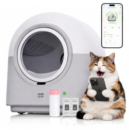 HHOLOVE Katzenklo Selbstreinigend Automatisch, Elektrische Katzentoilette mit App, Geruchskontrolle, Sicherheitssensoren, Gewichtsmonitor, 60L für 3–4 Katzen