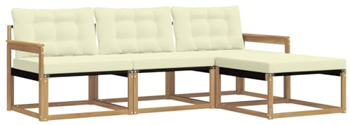 vidaXL Outdoor-Sofagarnitur mit Kissen 4 pcs Weiß und Creme, Garten Sofa, modernes Eckmöbel, strapazierfähiges Set für die Terrasse, ideal zum Entspannen