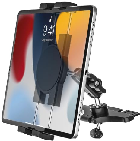 woleyi Support Tablette Voiture Lecteur CD - Bras D'extension Métal | Support iPad Voiture Fente CD avec Bras en Aluminium Réglable, pour Tablettes et Téléphones, iPad, Galaxy Tab, iPhone, 4-13