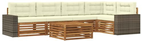 vidaXL Outdoor-Sofagarnitur 6 pcs Natur und Creme 79 x 79 x 37 cm, Patio Ecksofa, modernes Lounge-Set für draußen, wetterfestes Gartenmöbel für die Terrasse, Bequeme Sitzgelegenheit
