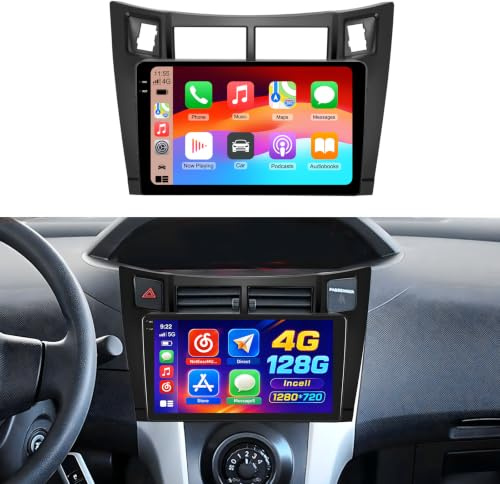 4+128G Android Radio Coche para Toyota Yaris 2006-2011 CarPlay Android Auto | 9 Incell Android 15 Radio con FM RDS EQ Bluetooth Navegación GPS Salida de Vídeo Split-Screen SWC USB WIFI Cámara Micrófono