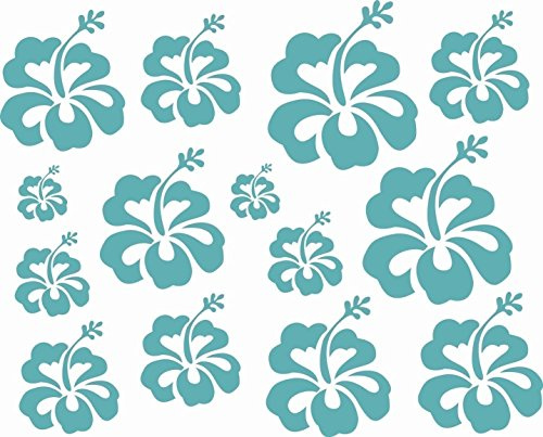 myrockshirt Hibiskus Set Mint 30x20cm hochwertige UV-beständige Aufkleber für Auto,Wand,Laptop,Fliesen,Bad,Badezimmer,WC, und alle g