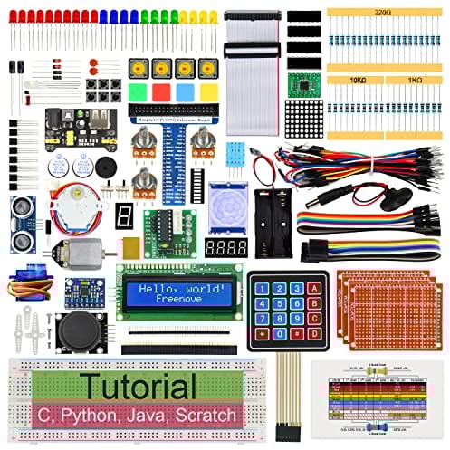 Freenove Ultimate Starter Kit for Raspberry Pi 5 4 B 3 B+ 400 Zero 2 W, 962-Page Detailed Tutorial, Python C Java Scratch Processing Code, 223 Items, 128 Projects (Raspberry Pi NOT Included)