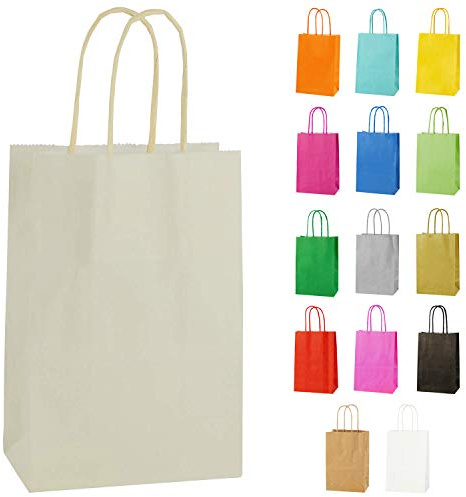 Thepaperbagstore 10 Cream x Small Paper Bags with Twist Handles 14x21x8cm | colour recyclable kraft, ideal for sweets, favours, gifts, weddings, birthdays, parties and events