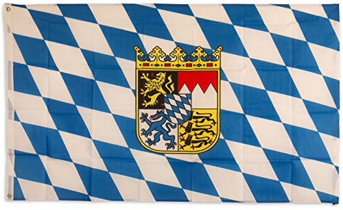SCAMODA Bundes- und Länderflagge aus wetterfestem Material mit Metallösen, Outdoor Fahne & Flagge (Bayern Wappen) 150x90cm