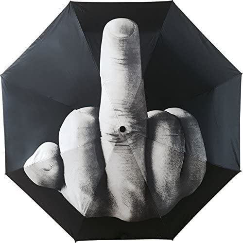 Uooiu TinaWood Lustiger faltbarer Mittelfinger-Regenschirm, kreatives Geschenk für Männer/Frauen, Schwarz (Mittelfinger-Muster), Einheitsgröße, modern