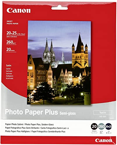 Canon Fotopapier SG-201 Plus Seidenglanz – 20x25 cm 20 Blatt Seidenmatt für Tintenstrahldrucker – PIXMA Drucker (260 g/qm)