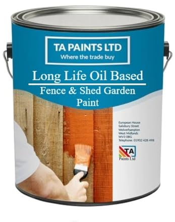 T A Paints Ltd Quick Drying Fence and Shed Paint - Multi-Purpose Paint Perfect for Outdoor Use - Ideal for Fences, Decking, Timber, Stone & Brick (5L Ral 6011, Gloss Green)