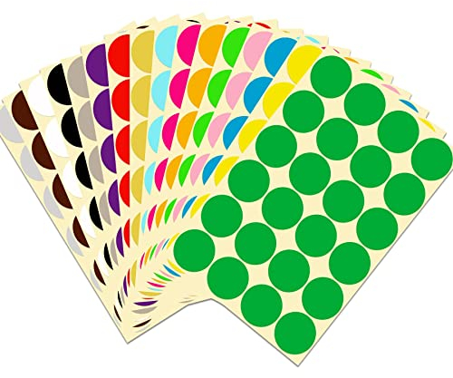 Rmeet Colored Adhesive Labels, 32mm Round Self Adhesive DOT Stamps, 384 Pieces, 16 Colors for Manual Office Calendars