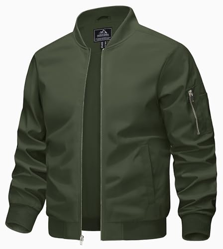 KEFITEVD Übergangsjacke Herren Jacke Sommer Männer Pilotenjacke US Army Jacke Bomber Jacket Frühlingsjacke Stehkragen Windjacke Herbst Dunkeloliv M