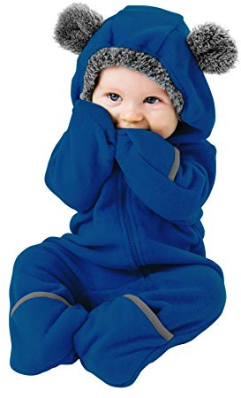 Cuddle Club Baby Overall Winter Anzug – Fleece Baby Overall für Jungen und Mädchen, Warmer Schneeoverall, Teddyanzug für Winter - Bear - Dark Blue - 0-3 Monate