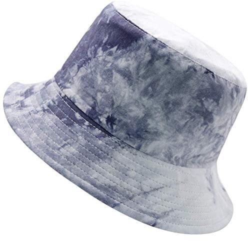 Batik-Fischerhut, wendbar, Baumwolle, Sommerhüte, verstaubar, Reisen, Strand, Sonnenhut, Outdoor-Kappe, Art Grey/Black, Einheitsgröße