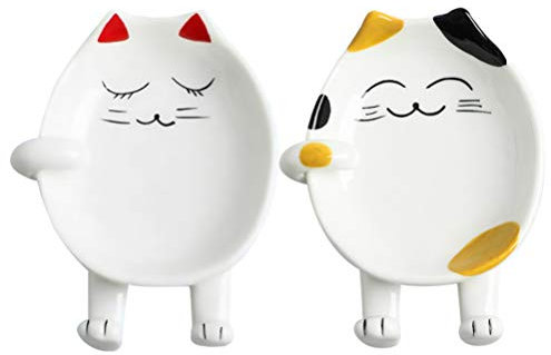 Cabilock 2 Piezas Lindo Gato Multifunción Cuchara de Cerámica Resto Cuchara de Cocina Soporte de Descanso Espátula Utensilio Resto Estufa Soporte de Cuchara para Encimera de Cocina Y