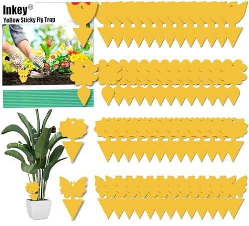 lnkey 56 Pack Yellow Sticky Fly Traps Fungus gnat trap killer Dual-Sided Yellow Fruit Fly Trap Insect Catcher for Houseplant indoor and outdoor plants