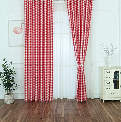 Yaland Home Fashion Rideau décoratif à carreaux moderne avec œillets Rouge 100 x 220 cm