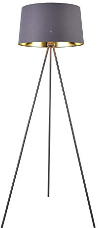 lux.pro Lampadaire Trépied Moderne Stylé Lampe sur Pied Design E27 Métal Textile Hauteur 150 cm Gris Doré