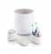 Minky Bathroom Accessory Bundle, 4 Pieces Bathroom Set Includes: Waste Bin, Storage Caddy, Soap Dish, Soap Dispenser, Bathroom and Toilet Accessories, White & Light Grey