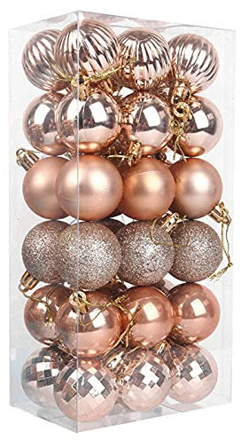 36Pcs Ball Balls for Christmas Tree, Rose Gold Christmas Decorations Baubles, Xmas Balls Ornaments, Mini Shatterproof Baubles with Hanging Loop for Holiday Party Decor Pendant（6 Styles)