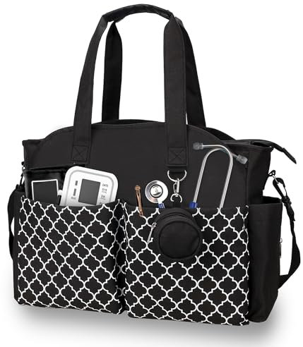 Korolev Borsa da infermiera per lavoro, borsa da infermiera con tasche multiple per donne che lavorano, nero