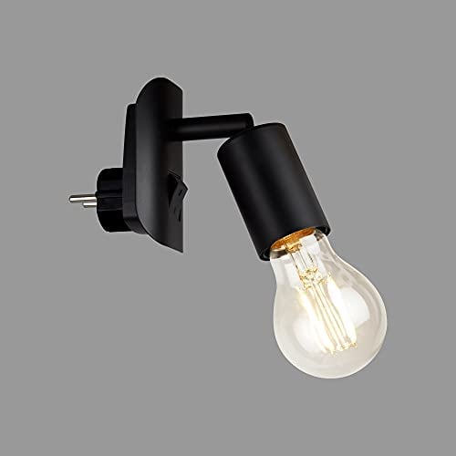 BRILONER - Leselampe Bett für die Steckdose, Ein-/Ausschalter, schwenkbar, E27, Wandleuchte Innen, Steckdosenlampe, Steckdosenlicht, Wandlampe mit Schalter, Steckdosenleuchte, 9,5x6,7x7,8 cm, Schwarz