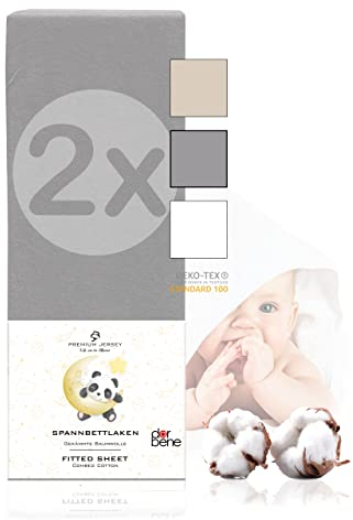 DarBene Kinder Spannbettlaken 70x140 Premium 2er Set, Jersey 100% gekämmte Premium Baumwolle, atmungsaktiv, superweiches Bettlaken, Oeko-TEX, Hellgrau