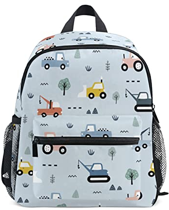 Mnsruu Kids Toddler Backpack Cute Construction Vehicles Car Preschool Kindergarten Bookbag Nursery Travel Bag for Boys Daycare