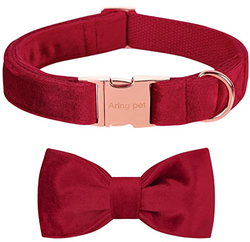 ARING PET Samt-Hundehalsband, niedliche rote Fliege, weiches, bequemes, verstellbares Samt-Hundehalsband mit Schleife für kleine, mittelgroße Hunde