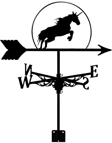Schwarze Windfahne Einhorn Retro Wetterfahne für Dach Metall Windrichtungsanzeige Gartenstecker für Garage, Cupola, Scheune Garten Bauernhof Dekor