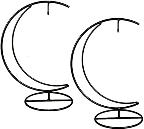 Eidoct 2Pcs Ornament Display Stand, Moon Shaped Iron Hanging Stand | Rack Holder for Home Wedding Decoration, Hanging Glass Globe and Witch Ball(Without Glass Bottle)