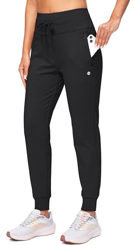 G Gradual Women's Fleece Lined Joggers High Waisted Water Resistant Thermal Winter Sweatpants Running Hiking Pockets(Black, M)