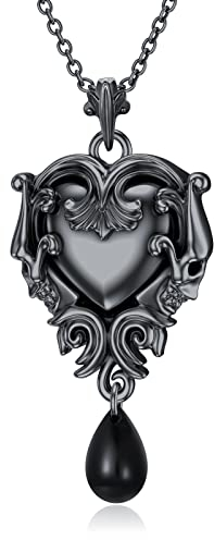YAFEINI Gothic Totenkopf Halskette 925 Sterling Silber Schwarz Totenkopf Herz Gothic Schmuck für Damen