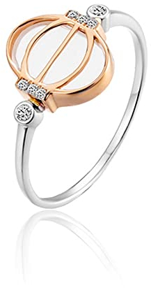 Anillos de compromiso delicados y simples para mujer, oro blanco de 18 quilates y oro rosa de 18 quilates, anillos huecos de linterna, regalos de compromiso, Size J 1/2, Oro blanco de 18 quilates y