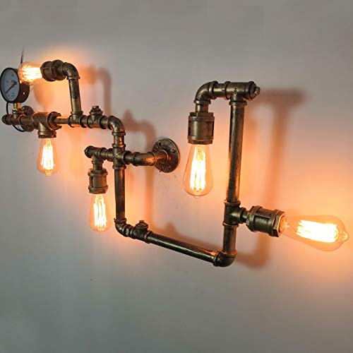 Lightakai Industrial Wandlampe, 3/4/5 Kopf Vintage Industrial Retro WasserRohr WandLampe ST64 für Restaurant, Café, Bar, Club (Glühbirnen nicht enthalten) (#A)