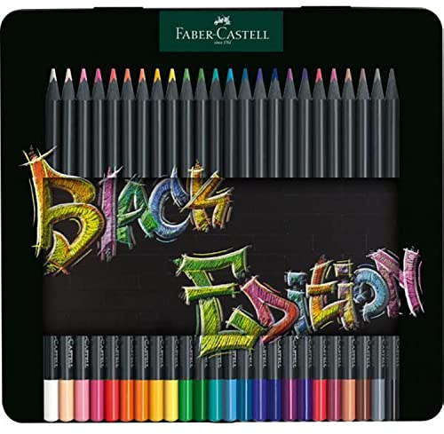 Faber-Castell Black Edition Flache Farbstifte im Blechetui, 24 Stück