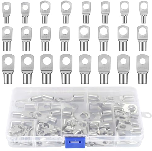120 Stk Rohrkabelschuh Set, Ringkabelschuhe 6-25mm² Kabelschuh Quetschverbinder Ring Batterieklemme Ende für Marine Automotive Elektrisch Crimpen Drähten