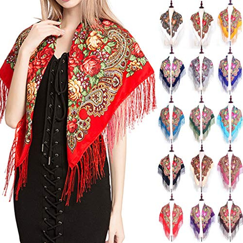 Modaworld Schals für Frauen Scarves Russischer Babuschka-Schal für Damen, Schal, übergroß, traditioneller ukrainischer Retro-Stil, Bedruckte Quasten, quadratische Schals Hair Scarf for Women